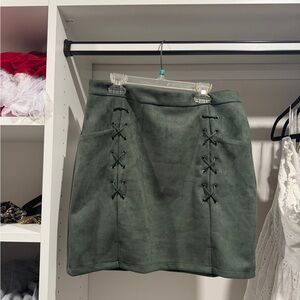 Elegant Green Suede Lace-Up Skirt